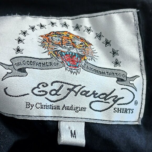 Vintage Christian Audigier Ed Hardy Love Kills Slowly Button Down Shirt Black M - Picture 7 of 8
